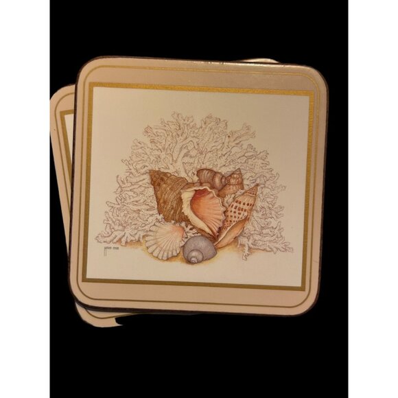 Set of 6 Pimpernel Coasters Shells Coastal Beach Ocean Maria Ryan Deluxe Finish - Picture 7 of 12